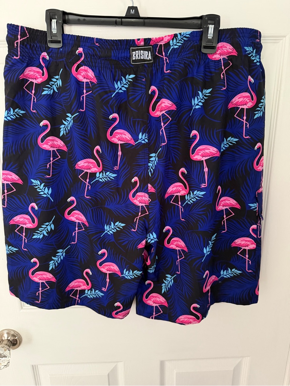 Men’s Black Swim Shorts with Pink Flamingo Print